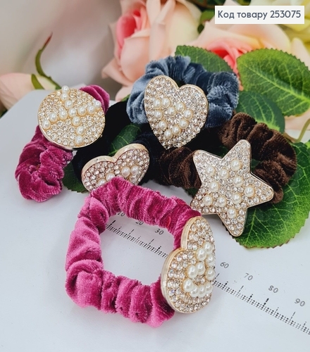 Резинка велюр з Брошкою 6см (кружечка, сердечка, зірочки) в асор. 253075 фото 1