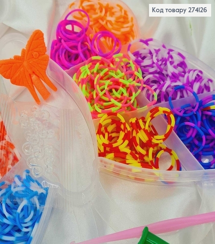 Резинки силиконовые в КОРОБОЧКЕ (бабочка), для плетения с крючком, держателем, петельками, в ассорт. 274126 фото 3