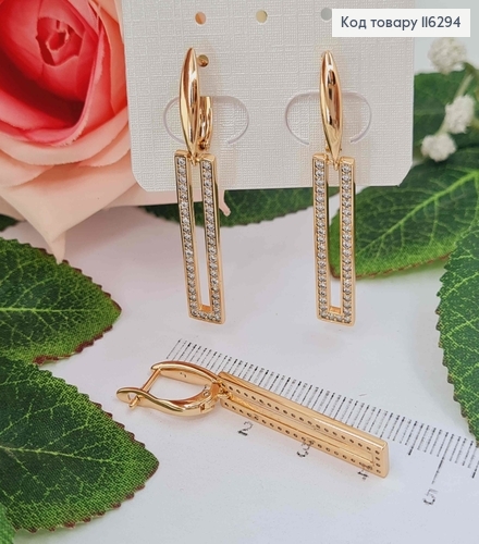 Сережки, з підвісками Прямокутними пластинками в камінцях, 3см, англ. заст. Xuping 18K 116294 фото 3