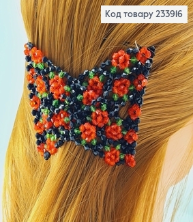 Заколка Монтера для волос черная с красной цветочком 233916 фото