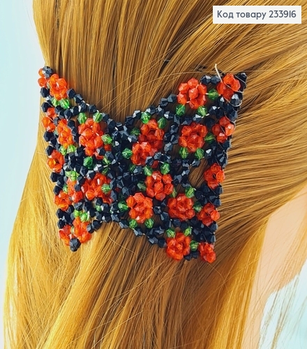 Заколка Монтера для волос черная с красной цветочком 233916 фото 1