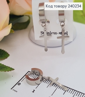 Серьги кольца 1,2см Крестики серебряного цвета 1,8*1см, Stainless Steel  240234 фото