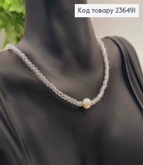 Біжутерія на шию зі Стеклярусу + Бусинка, 37+4см, Білого кольору 236491 фото