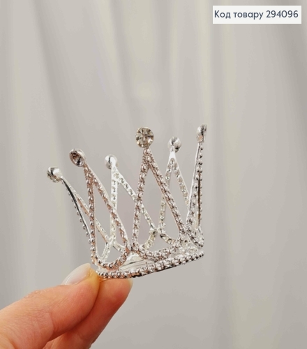 Корона с камнями 4,5*6см, СЕРЕБРЯНОГО цвета на заколочке расческа 294096 фото 1