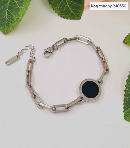 Браслет серебряного цвета, с пластинкой Римские часы с черной эмалью, 20см сталь Stainless Steel 250008 фото 1