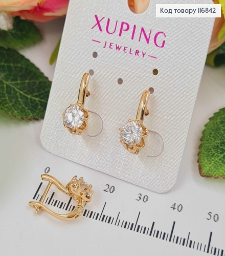 Серьги с камешком на цветочке, 1,6см, англ. зам. Xuping 18K 116842 фото 1