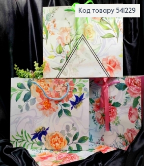 Пакет бумажный с Бантиком и принтом "Цветочки", 30*38,5*11см, в ассортименте 541229 фото