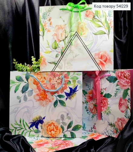 Пакет бумажный с Бантиком и принтом "Цветочки", 30*38,5*11см, в ассортименте 541229 фото 1