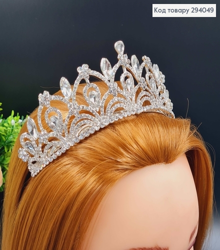 Тиара под серебро "Завиток с капельками" с цирконием 294049 фото 3