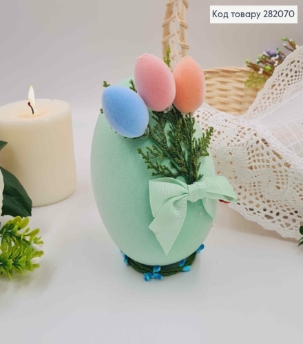 Пасхальна композиція, страусине яйце САЛАТОВОГО кольору, 15*10см 282070 фото 2