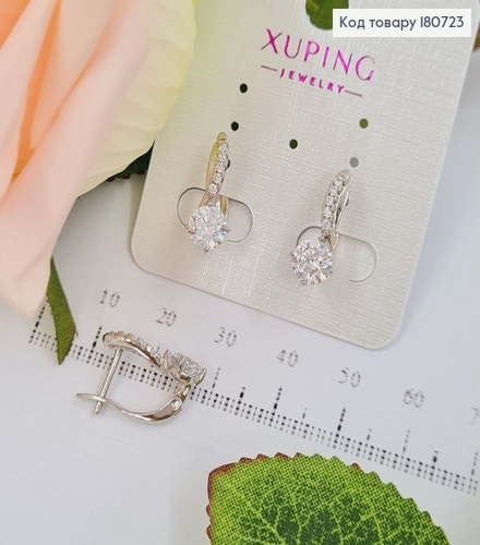 Сережки родовані "Комета" з камінцями (англ.застібка), 1,7*0,5см, Xuping 180723 фото 1