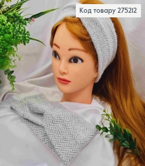 Пов'язка чалма, "кролик", зигзаг, СІРОГО кольору, 42*11см, (дуже мякенька) ручна робота, Україна 275212 фото