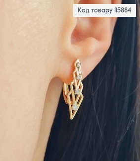 Серьги, "Волшебный силуэт" с четырьмя камешками, 2см, англ. зам. Xuping 18K 115884 фото