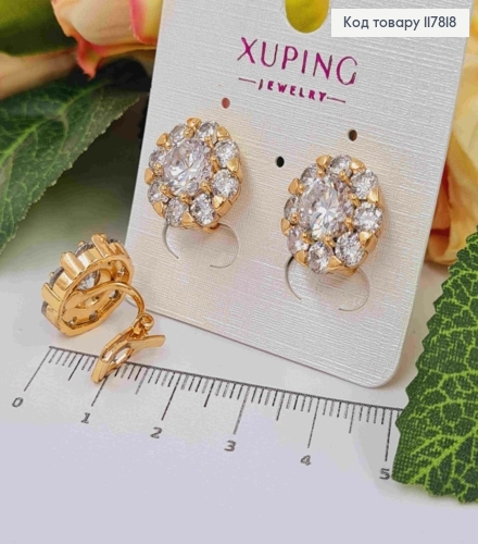 Серьги клипсы, цветочек из блестящих камешков, 1,5см, Xuping 18K 117818 фото 1