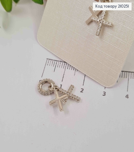 Два крестика родованные на овальной подвеске украшены Блестящими камешками, 2*0,8см, Xuping 210251 фото 2