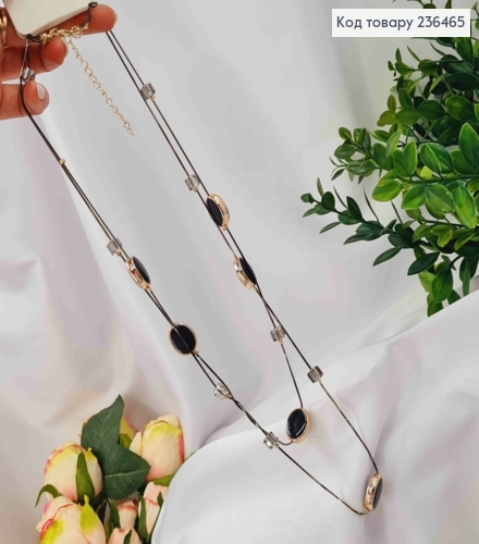 Бижутерия на шею двойная с овальными бусинами, 80+6м, черного цвета. 236465 фото 2