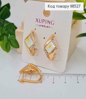Сережки "АннеТ" з камінцем сваровські Хамелеон, довжина 2см, англ застібка, Xuping 18K 118527 фото