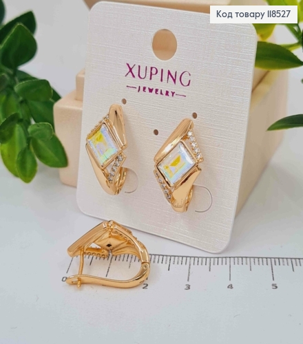 Сережки "АннеТ" з камінцем сваровські Хамелеон, довжина 2см, англ застібка, Xuping 18K 118527 фото 1