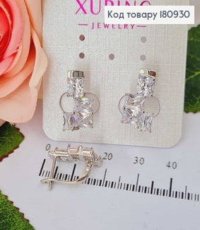 Сережки родовані "Тетріс" з квадратними білими камінчиками Xuping  180930 фото