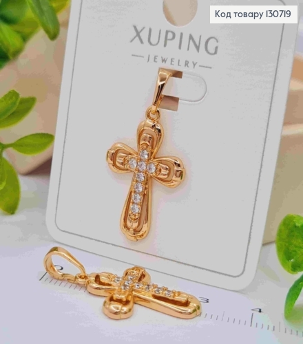 Хрестик прикрашений Блискучими камінцями, розмір 2,4*1,7см,  Xuping 18K 130719 фото 1