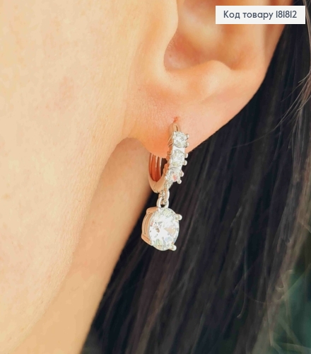 Серьги кольца (1,2 см) в камнях с подвесным Блестящим камнем (0,6см), Xuping 181812 фото 1