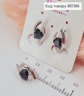 Серьги с черным камнем родованное медзолото Xuping 180386 фото