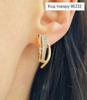 Серьги "Три свирели" с камешками, 2см, англ. зам. Xuping 18K 116232 фото