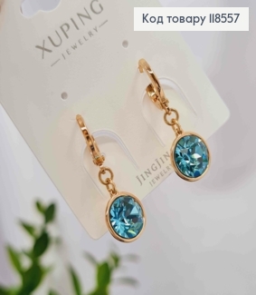 Сережки кільця (1,1) з підвісним Бірюзовим каменем Сваровскі (1см), Xuping 18К 118557 фото
