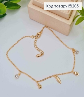 Браслет на ногу з Листочком та Блискучими камінцями, довжина 23+4см, Xuping 18К 151265 фото