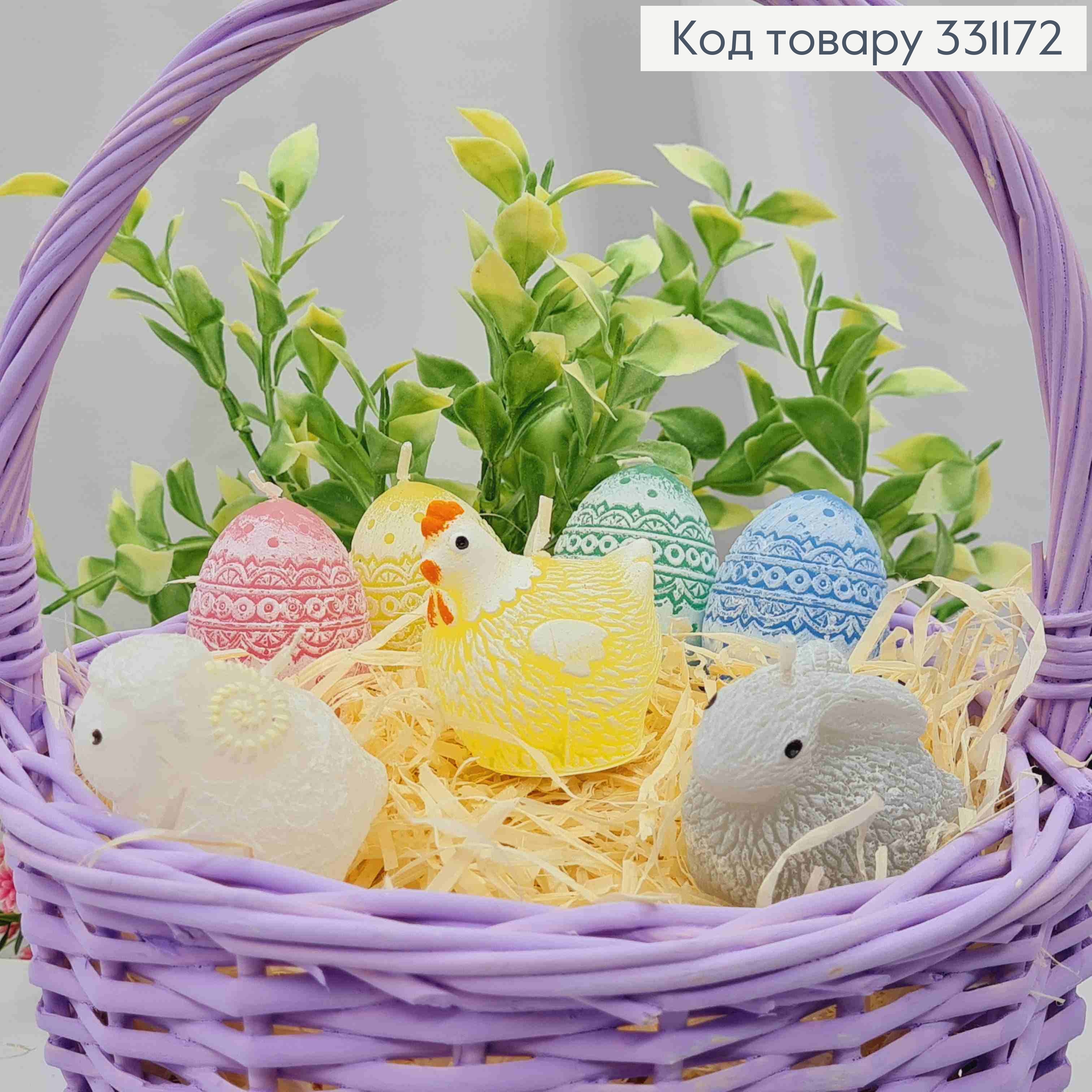 Пасхальные-декоративные свечи "Курочка-Зайка-Баранчик-Яйцо" в ассорт.,35гр/2,5часа, Bartek candles 331172 фото 1