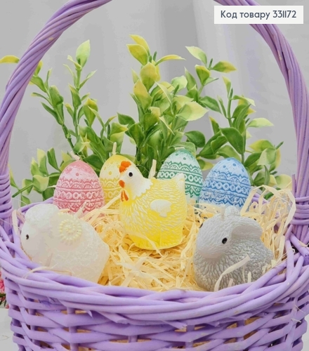 Пасхальные-декоративные свечи "Курочка-Зайка-Баранчик-Яйцо" в ассорт.,35гр/2,5часа, Bartek candles 331172 фото 1