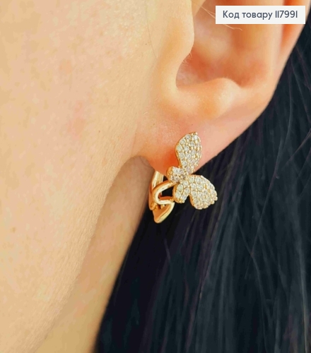 Серьги "Бабочки" с Блестящими камешками, 1,7см, английская застежка, Xuping 18K 117991 фото 2