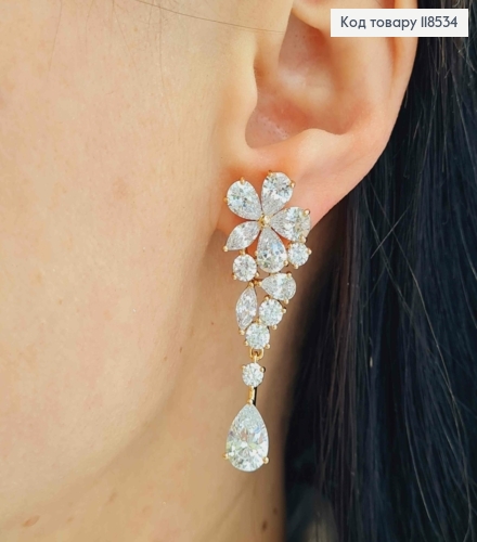 Серьги гвоздики, "Цветок" с большими блестящими камешками, 4,5см XUPING 18K 118534 фото 1