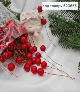Декор Новогодний, "Ягодка Рябины" (100шт/уп), КРАСНОГО цвета, 1,5см+6,5см 620668 фото