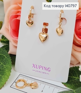 Набір, Сережки кільця, Сердечка 7мм, та кулон Сердечко 9мм, Xuping 18К 140797 фото