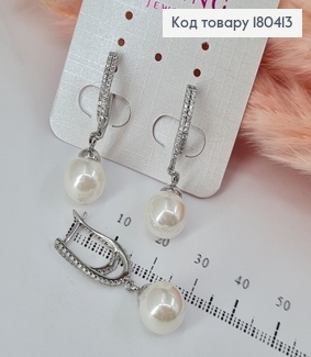 Серьги подвески с камнем и жемчужиной  родованное   Xuping 180413 фото