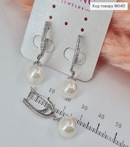 Серьги подвески с камнем и жемчужиной  родованное   Xuping 180413 фото 1