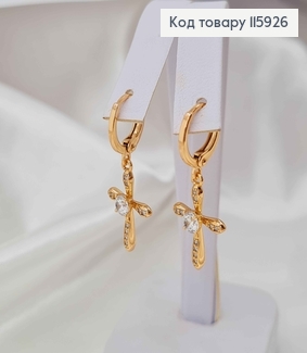 Серьги кольца 1см, с подвеской Крестиком в камешках, 2см, Xuping 18K 115926 фото