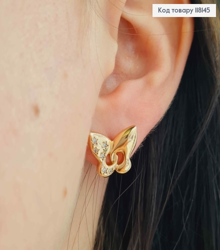 Сережки гвіздки "Метелики" в Зірочках з Блискучих камінців, 1,2см, XUPING 18K 118145 фото 1