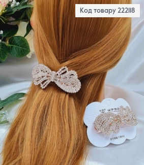 Заколка автомат металл, 8,5см Бантик в камнях (золотого цвета) 222118 фото