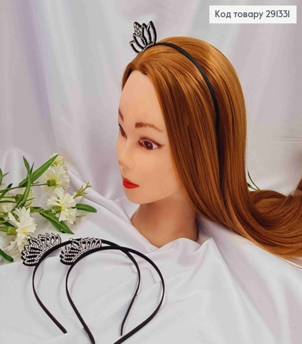 Обруч металл, с Короной в камешках (6,1*3,5см), 5мм, Черного цвета 291331 фото 1