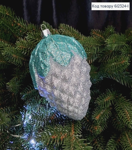 Новогодняя фигура Шишка, СЕРЕБРЯНАЯ 13,5*7см, Украина 612324-1 фото 1