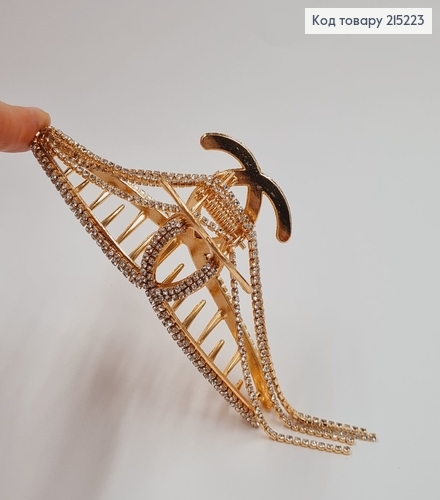 Краб металл  ШАНЕЛЬ, 11,5см с цепочкой, в камнях, золотого  цвета 215223 фото 2