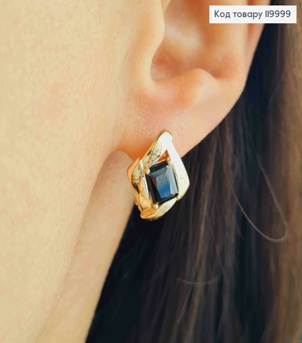 Серьги с изысканным черным камнем, 1,6см, английская застежка, Xuping 18К. 119999 фото 2