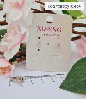 Серьги родованные гвозди с камнем Хамелеон, 3мм, Xuping 181434 фото