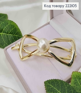 Заколка металл, "Бантик" с жемчужиной, золотого цвета, 9см 222105 фото