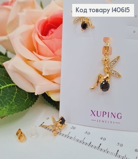Набор Фея (черные камни): серьги гвоздики (1,5см) и кулон (2см)Xuping 18K 140615 фото