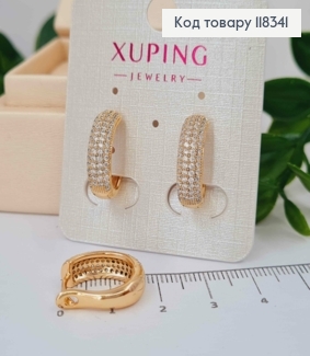 Сережки овальні прикрашені Блискучим камінням, 1,8см, англійська застібка, XUPING 18K 118341 фото