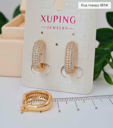 Сережки овальні прикрашені Блискучим камінням, 1,8см, англійська застібка, XUPING 18K 118341 фото 1