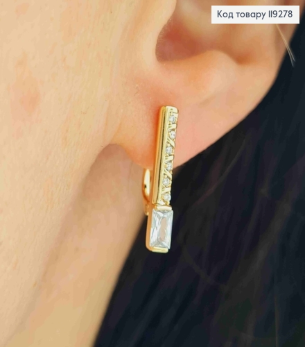 Серьги с Блестящими камешками в один ряд, длина 1,9см, английская застежка, Xuping 18K 119278 фото 1